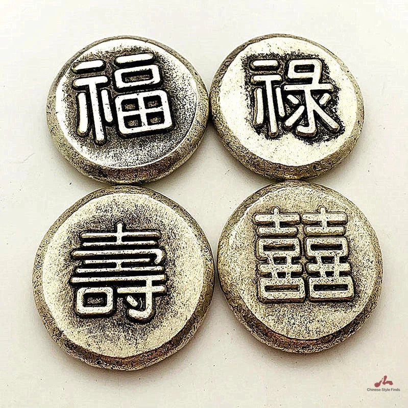 Buy Fu Lu Shou Xi Old Silver Coins Chinese 福禄寿喜 Craft Medal Ancient