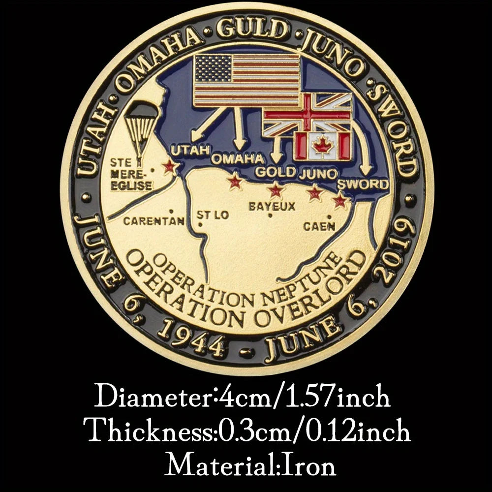 75th Anniversary of D-Day Souvenir Coin The Eyes of The World Are Upon YouVeteranChallenge Coin Golden Plated Commemorative Coin 1294-Chinese Style Finds™