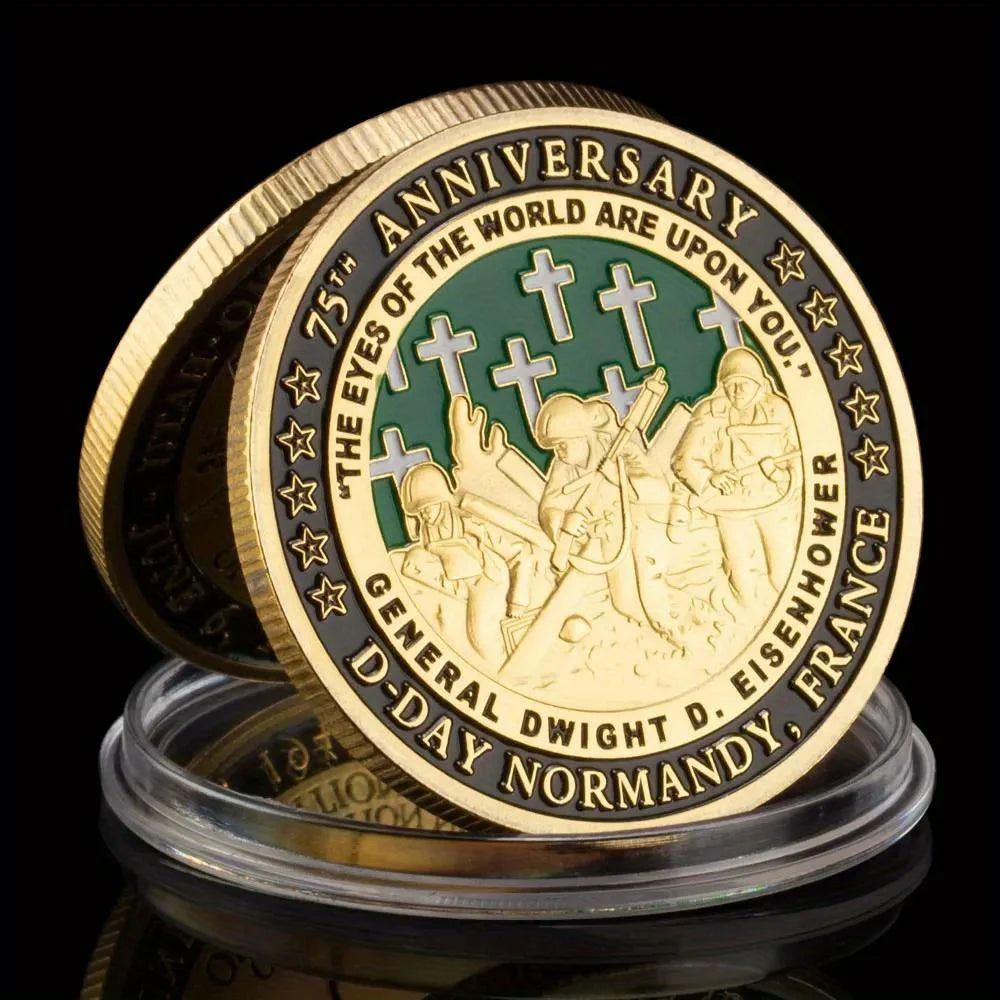 75th Anniversary of D-Day Souvenir Coin The Eyes of The World Are Upon YouVeteranChallenge Coin Golden Plated Commemorative Coin 1294-Chinese Style Finds™