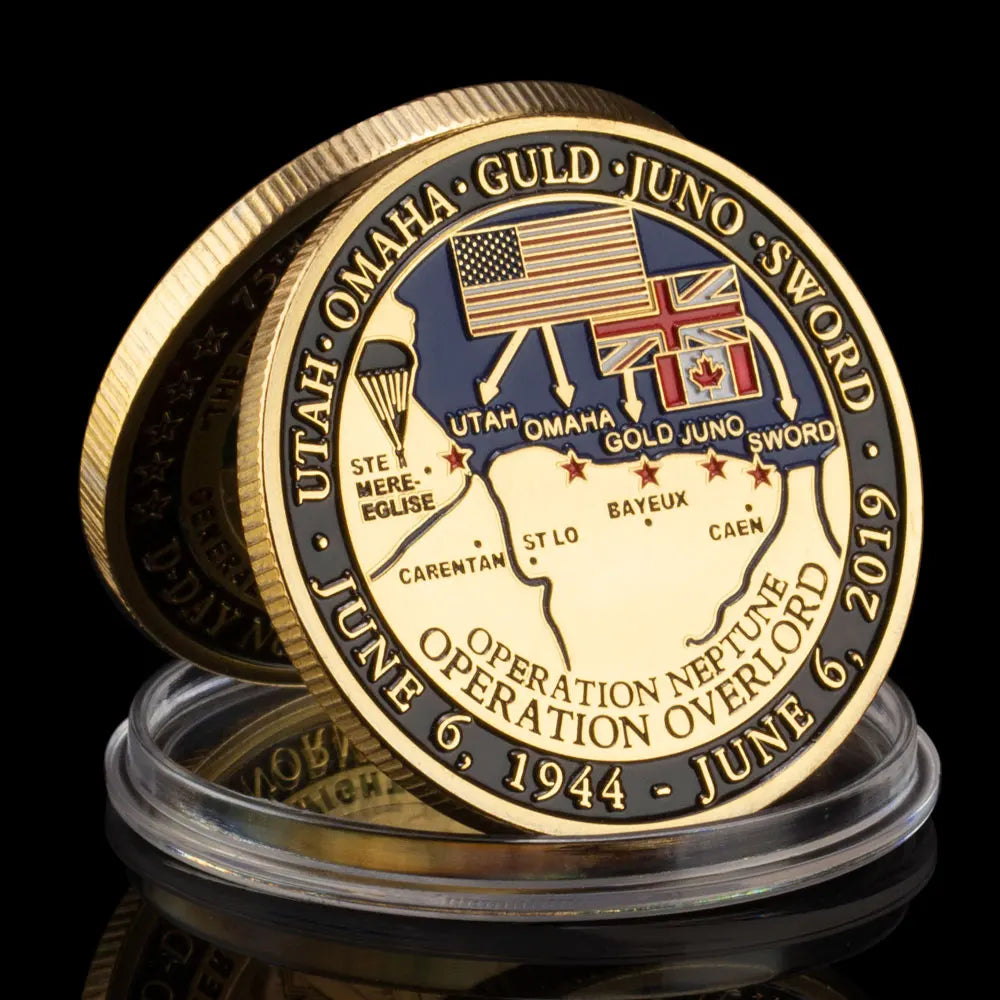 75th Anniversary of D-Day Souvenir Coin The Eyes of The World Are Upon YouVeteranChallenge Coin Golden Plated Commemorative Coin 1294-Chinese Style Finds™