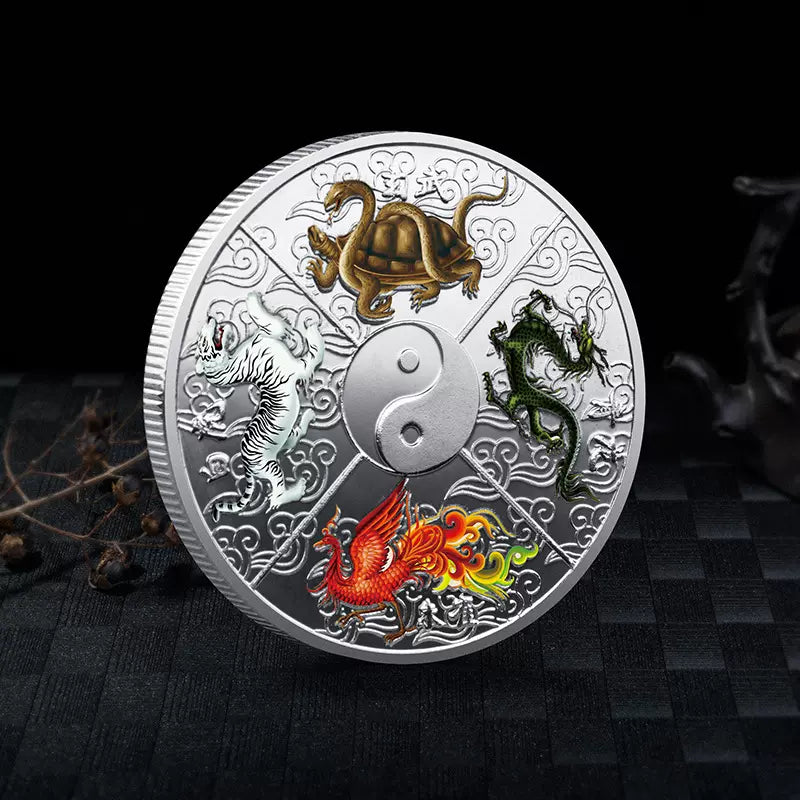 Ancient China Feng Shui Coins Four Great Mythical Creatures Blue Dragon Phoenix White Tiger Black Turtle Gossip Bagua Coins 1724-Chinese Style Finds™