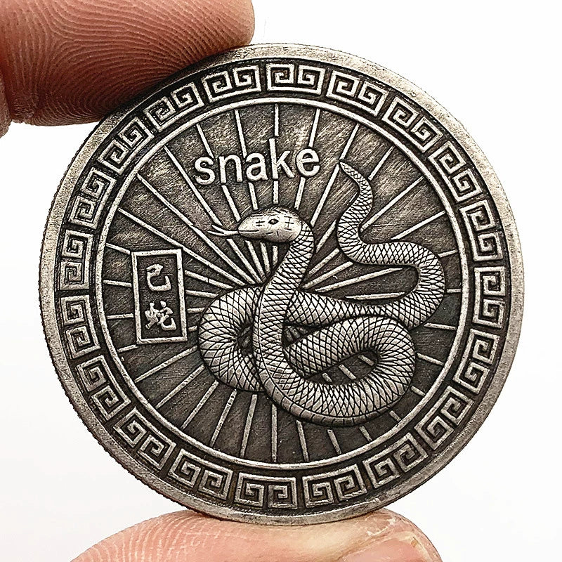 Animal Year Snake She 巳蛇 Coin Ancient China Feng Shui Coins Chinese Zodiac Sheng Xiao Metal Coin 1747-Chinese Style Finds™