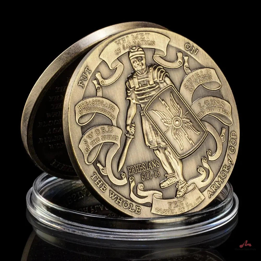 Armor of God Challenge Coin with High Relief Soldier Pattern and Ephesians Prayer Bronze Plated Commemorative Coin 1095-Chinese Style Finds™