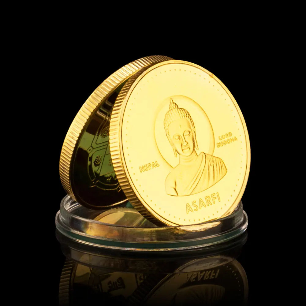 Asian Nepal Buddhism Collectible Golden Plated Souvenir Coin Lord Budoha 30mm Commemorative Coin Collection Gift 1367-Chinese Style Finds™