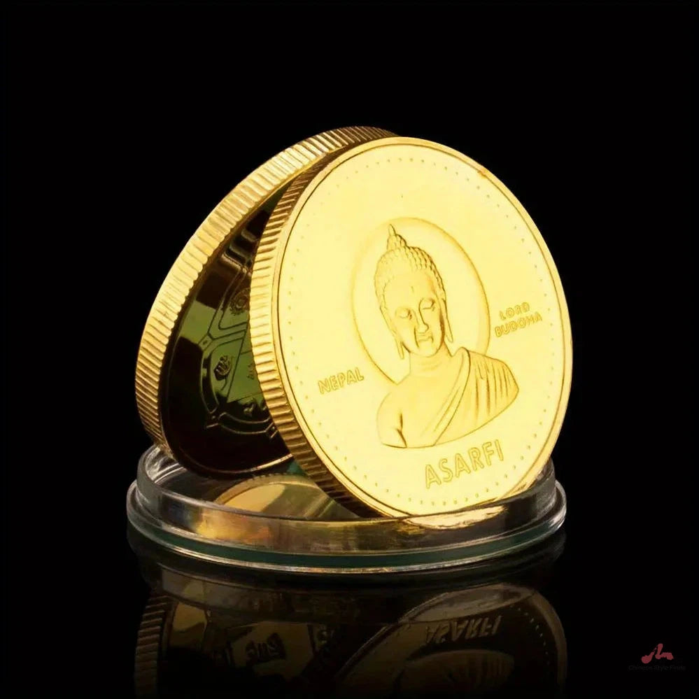 Asian Nepal Buddhism Collectible Golden Plated Souvenir Coin Lord Budoha 30mm Commemorative Coin Collection Gift 1367-Chinese Style Finds™