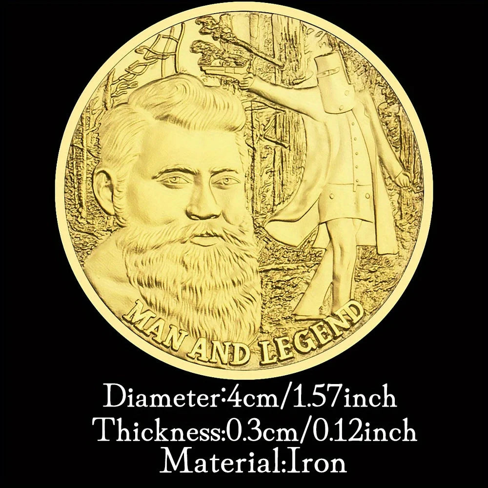 Australian Man and Legend Ned Kelly (1855-1880) Collectible Golden Plated Souvenir Basso-relievo Replica Commmeorative Coin 1396-Chinese Style Finds™