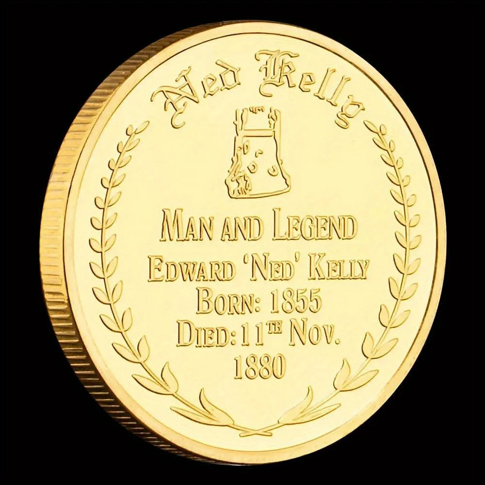 Australian Man and Legend Ned Kelly (1855-1880) Collectible Golden Plated Souvenir Basso-relievo Replica Commmeorative Coin 1396-Chinese Style Finds™