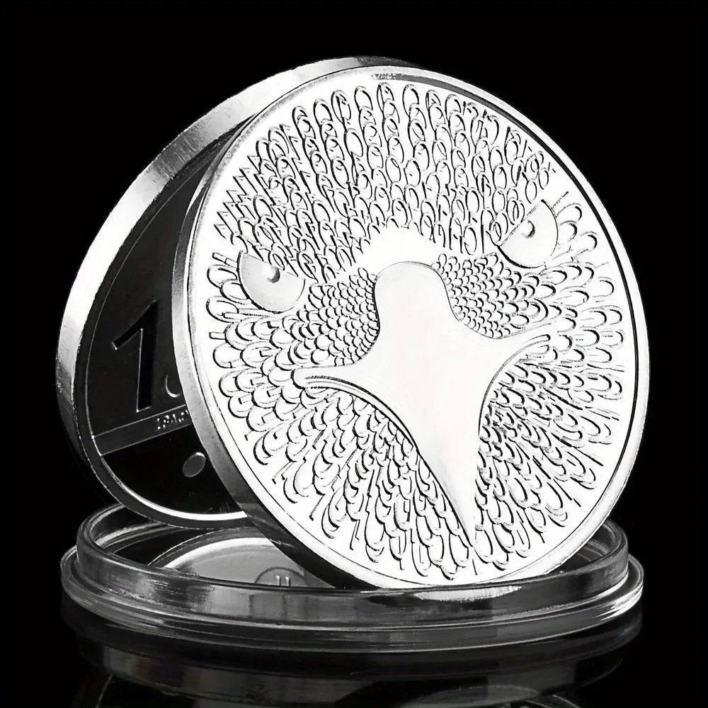 Bitcoin Cent Creative Souvenir Coin Silvery Plated Physical Cryptocurrency Coin Eagle Pattern Bitcoin Commemorative Coin 1640-Chinese Style Finds™