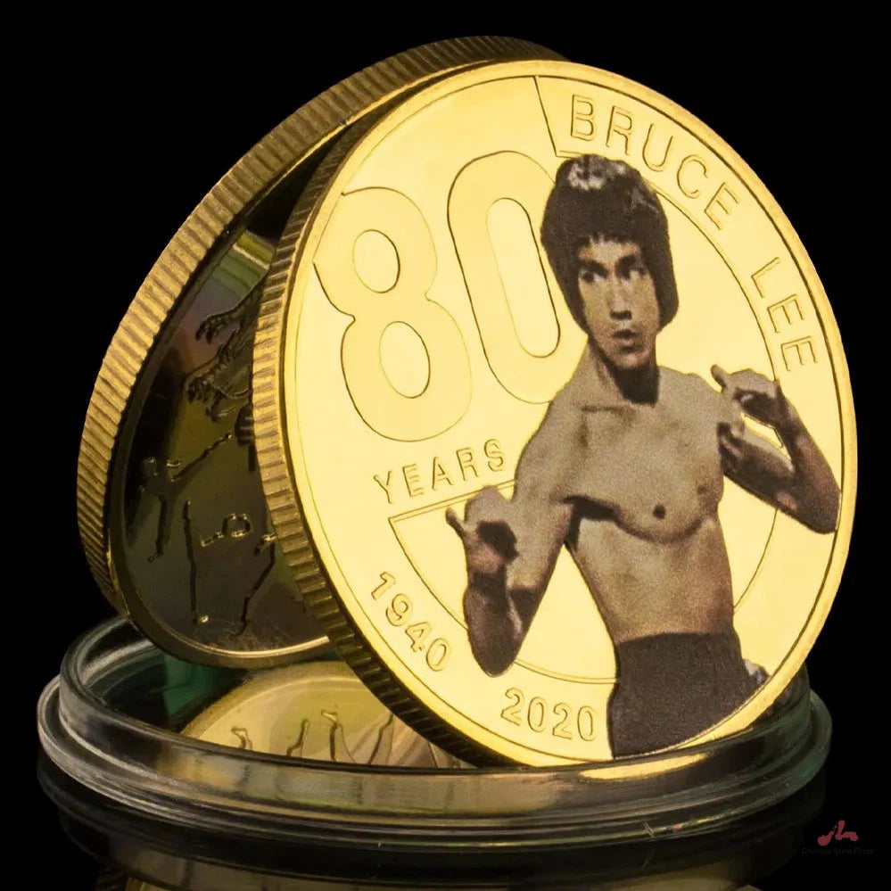 Bruce Lee The 80th Anniversary Golden Plated Commemorative Coin Chinese Dragon Metal Challenge Coin Collection Souvenir Coin 1215-Chinese Style Finds™