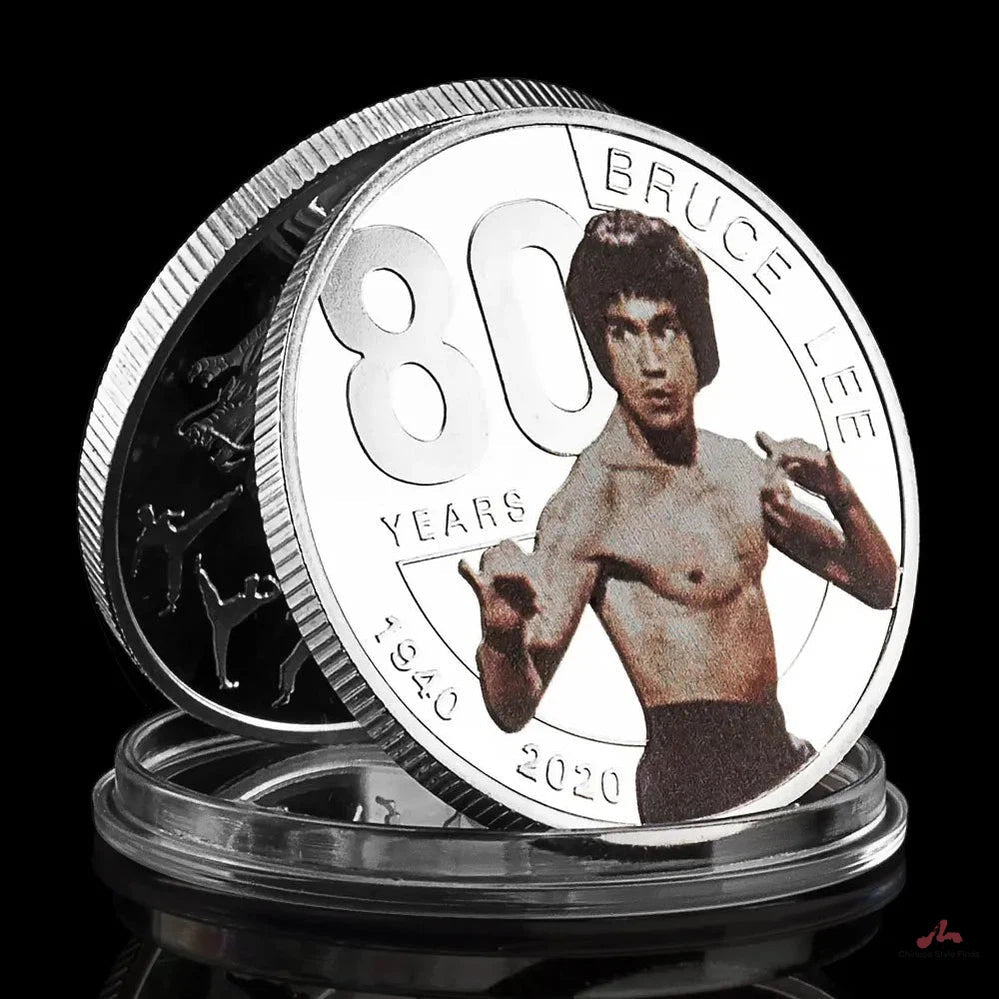 Bruce Lee The 80th Anniversary Silver Plated Commemorative Coin Chinese Dragon Metal Challenge Coin Collection 1204-Chinese Style Finds™