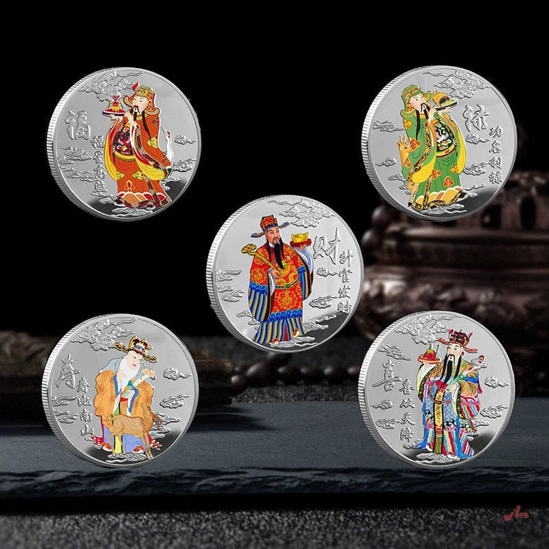 China 5 gods of wealth Coin fortune fengshui Coins Unique money god Gift Ideas 五路财神 2333-Chinese Style Finds™