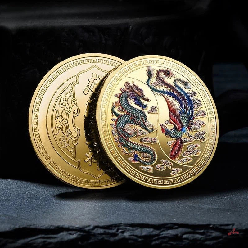 China Dragon and phoenix Coin Fengshui Coins Unique Best wishes Gift Ideas Long Feng 龙凤呈祥 2412-Chinese Style Finds™