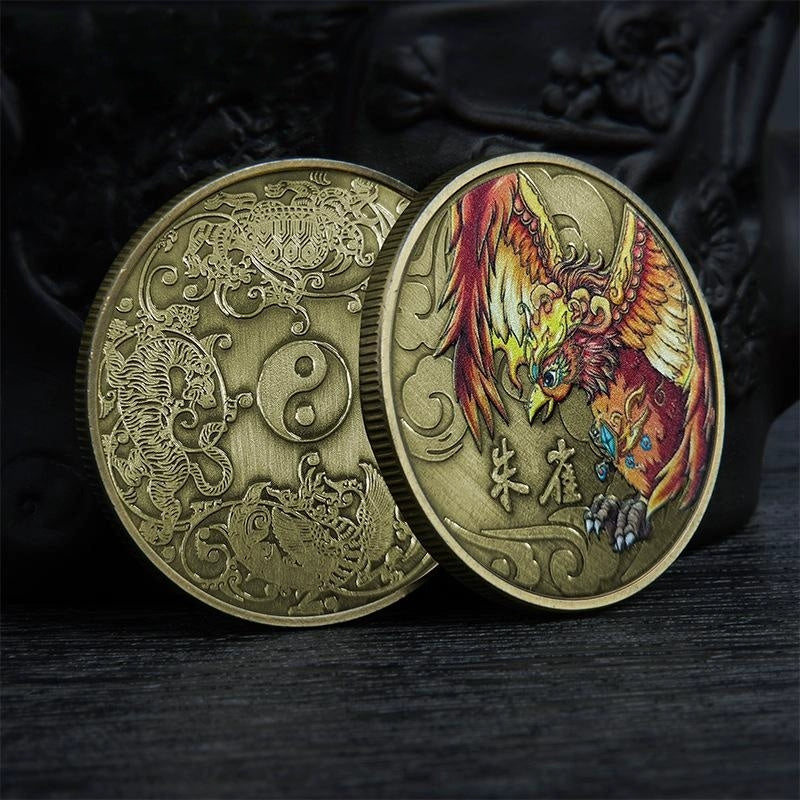 China Four Symbols Coin Blue Dragon White Tiger Rosefinch Tortoise Coins Unique Fengshui Gift Ideas 白虎青龙玄武朱雀 2389-Chinese Style Finds™