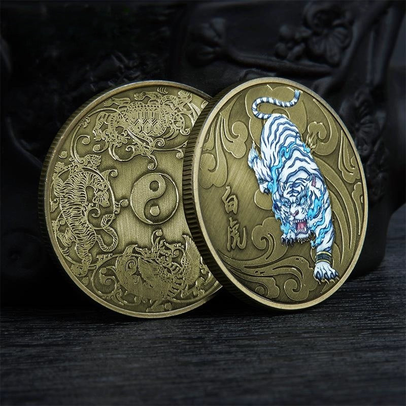 China Four Symbols Coin Blue Dragon White Tiger Rosefinch Tortoise Coins Unique Fengshui Gift Ideas 白虎青龙玄武朱雀 2389-Chinese Style Finds™