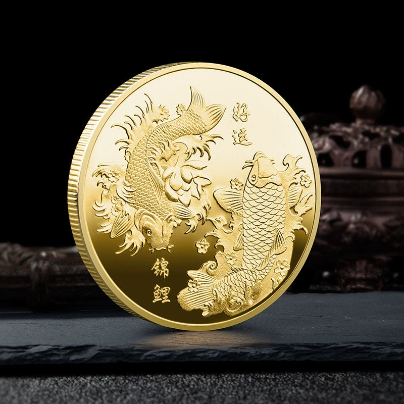 China Good luck Coin Koi fish Coins Unique fengshui best wishes Gift Ideas 好运锦鲤 2340-Chinese Style Finds™