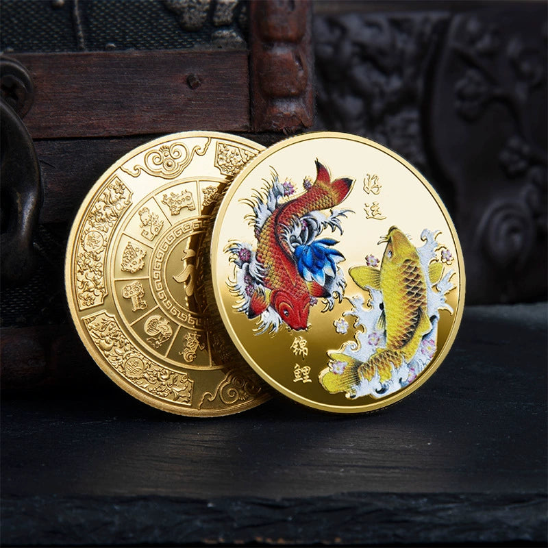 China Good luck Coin Koi fish Coins Unique fengshui best wishes Gift Ideas 好运锦鲤 2340-Chinese Style Finds™