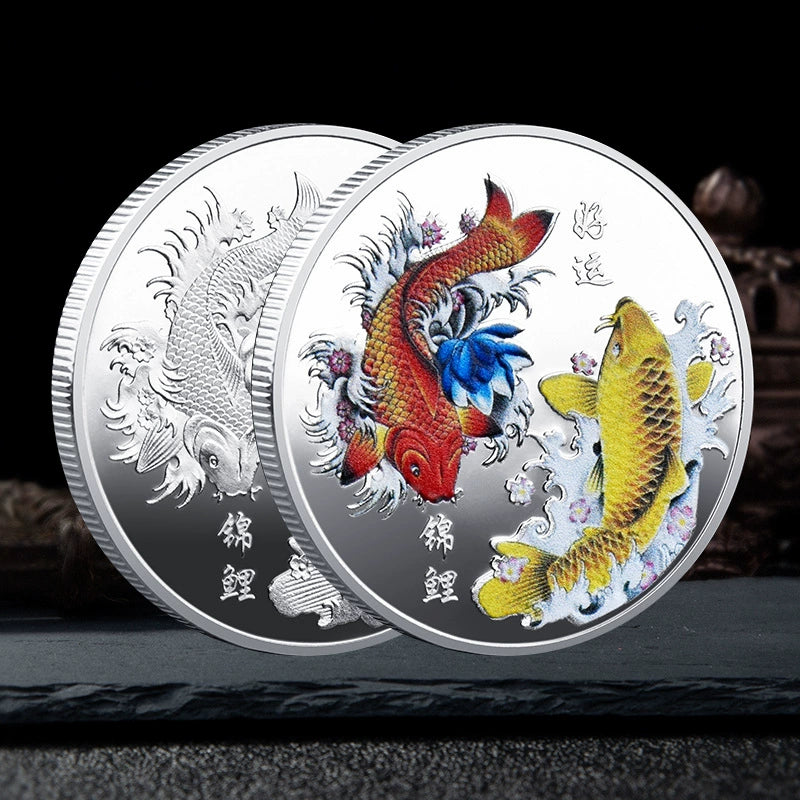 China Good luck Coin Koi fish Coins Unique fengshui best wishes Gift Ideas 好运锦鲤 2340-Chinese Style Finds™