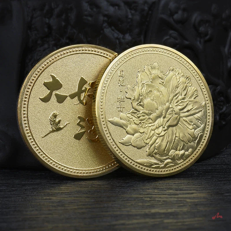 China Souvenirs Coin Trip Commemorative Coins Unique Travel Gift Ideas Moutan peony flower 牡丹花 2211-Chinese Style Finds™