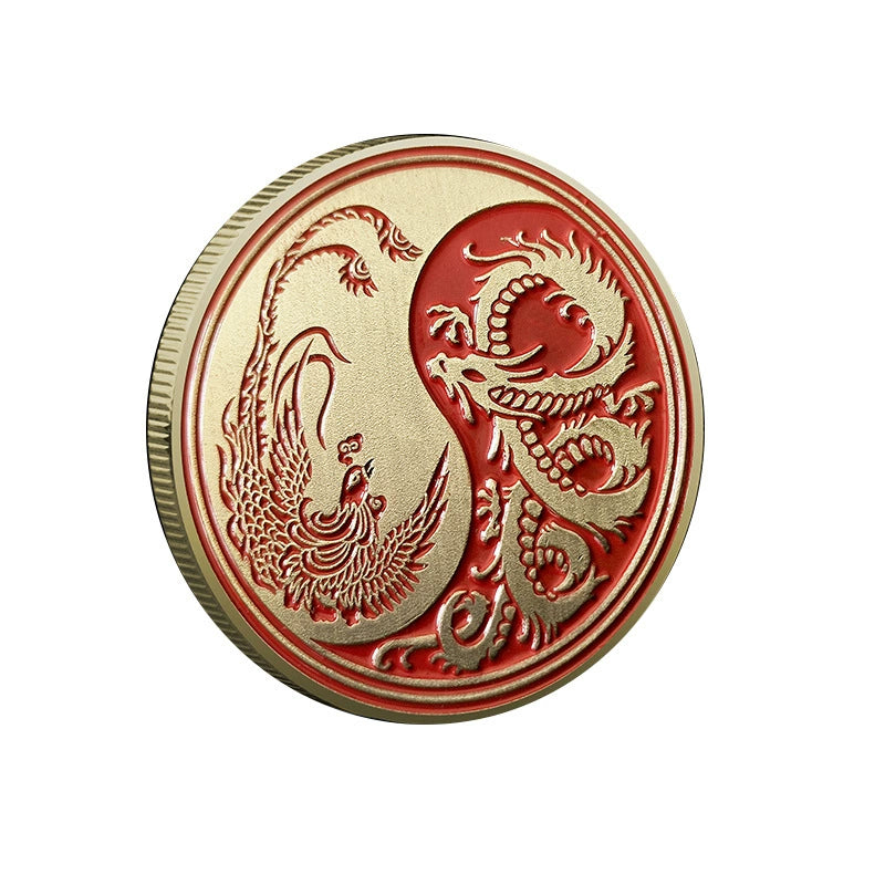 China dragon and phoenix Coin Fengshui Coins Unique Chinese Taichi Bagua yinyang 龙凤 2397-Chinese Style Finds™