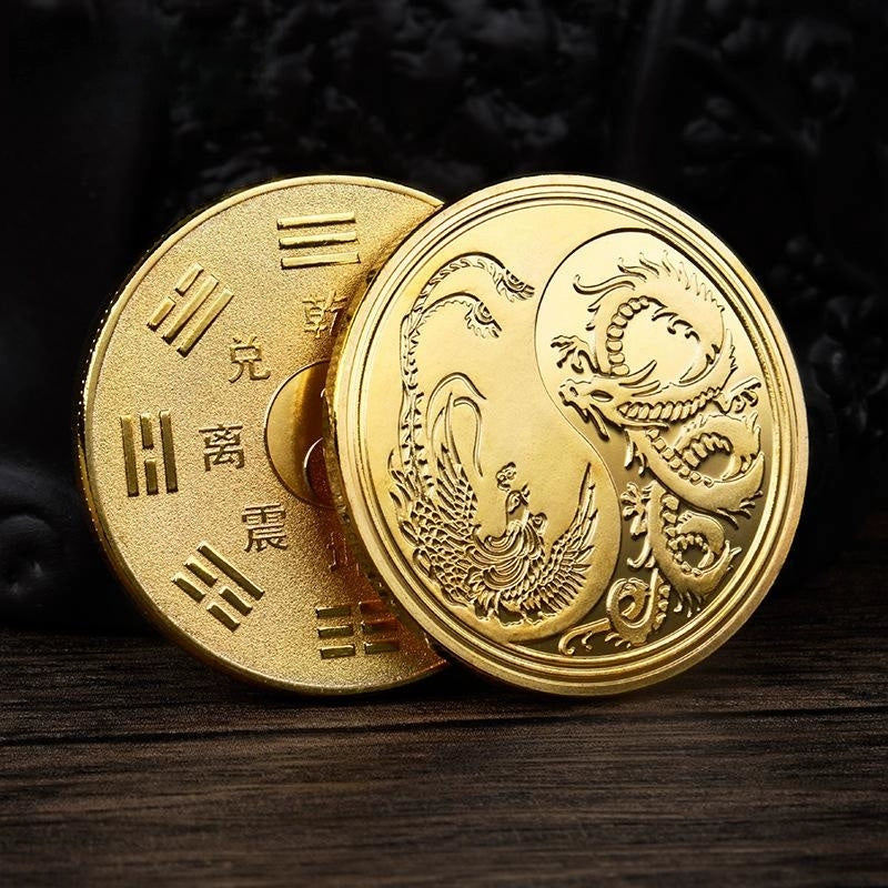 China dragon and phoenix Coin Fengshui Coins Unique Chinese Taichi Bagua yinyang 龙凤 2397-Chinese Style Finds™