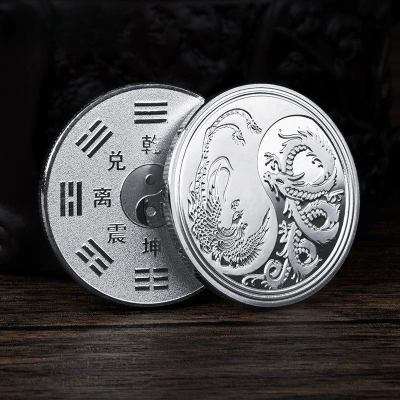 China dragon and phoenix Coin Fengshui Coins Unique Chinese Taichi Bagua yinyang 龙凤 2397-Chinese Style Finds™