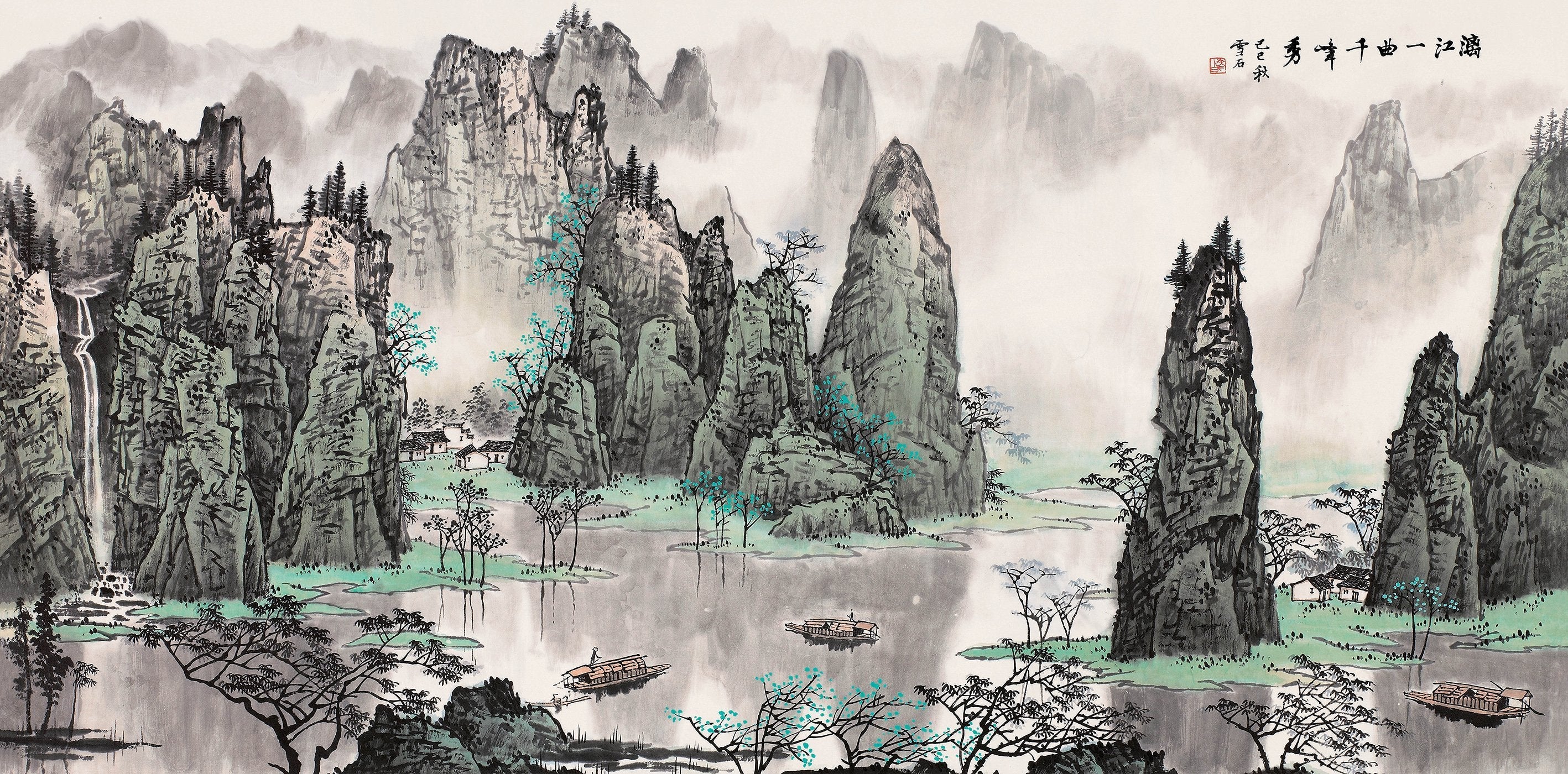 Chinese Antique Art Painting 白雪石 漓江一曲千峰秀 Bai Xueshi Li Jiang River China Ancient Wall Picture Ideas 3133-Chinese Style Finds™