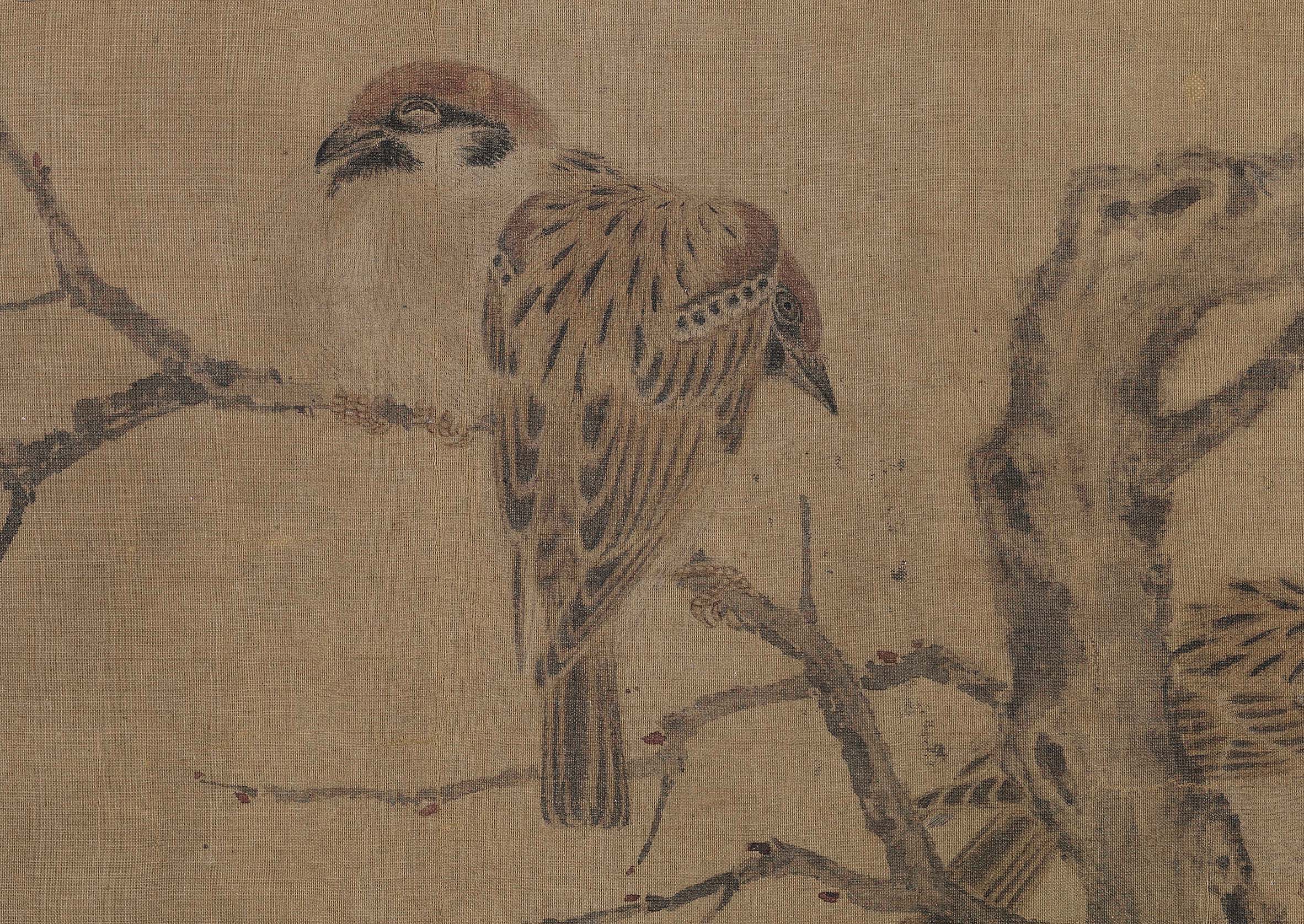 Chinese Antique Art Painting 北宋崔白 寒雀图 Song Cui Bai Han Que Tu China Ancient Wall Picture Ideas 1468-Chinese Style Finds™