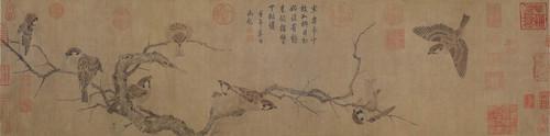 Chinese Antique Art Painting 北宋崔白 寒雀图 Song Cui Bai Han Que Tu China Ancient Wall Picture Ideas 1468-Chinese Style Finds™