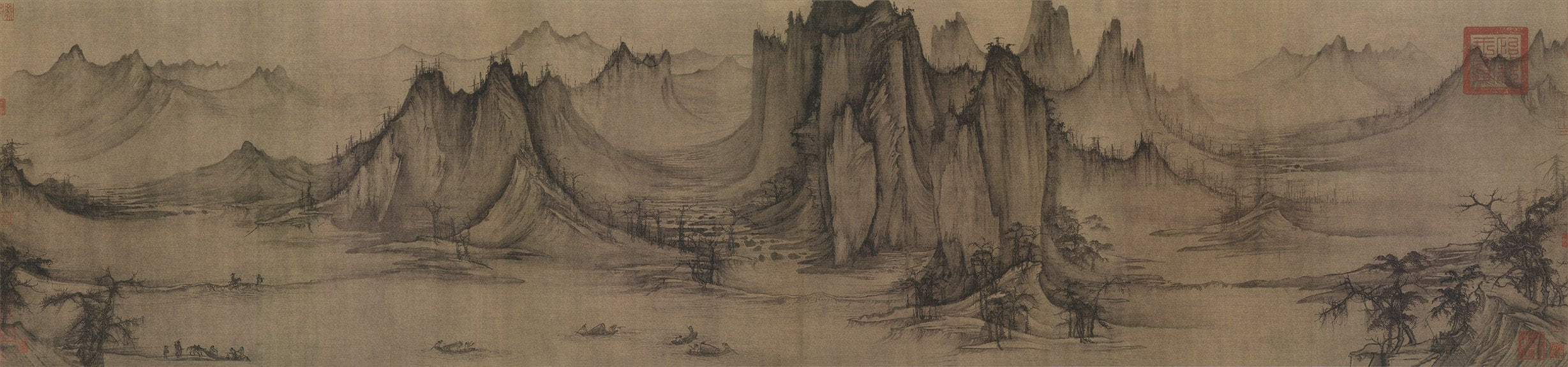 Chinese Antique Art Painting 北宋许道宁 秋江渔艇图 Song Xu Dao Ning Qiu Jiang Yu Ting Tu China Ancient Wall Picture Ideas 1512-Chinese Style Finds™