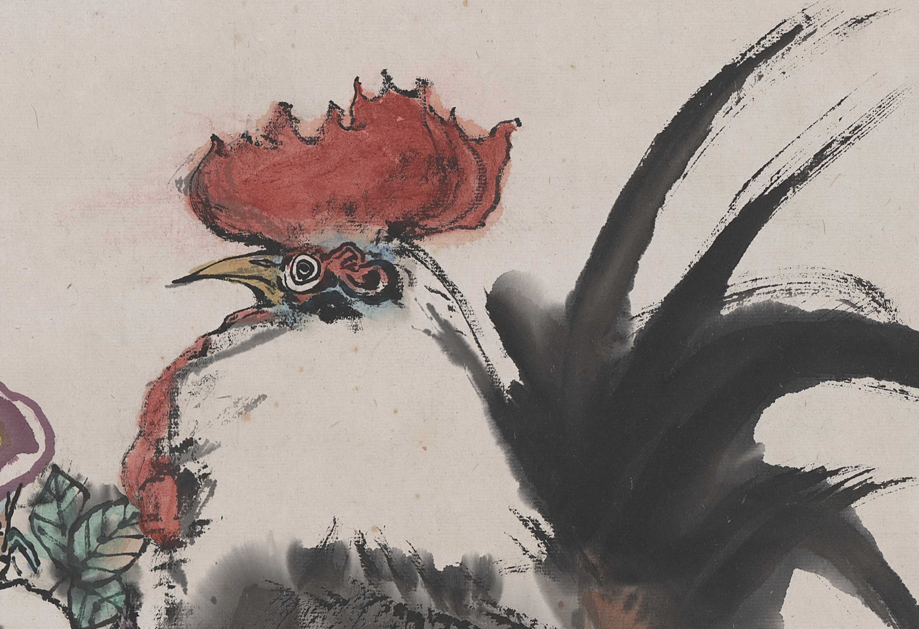 Chinese Antique Art Painting 程十发 雄鸡图 Cheng Shifa Chicken China Ancient Wall Picture Ideas 4275-Chinese Style Finds™