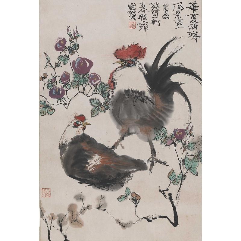 Chinese Antique Art Painting 程十发 雄鸡图 Cheng Shifa Chicken China Ancient Wall Picture Ideas 4275-Chinese Style Finds™