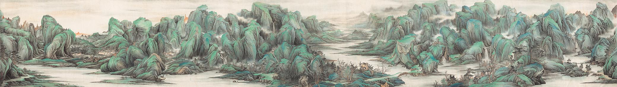 Chinese Antique Art Painting 董希源 青绿山水图 Dong Xiyuan Green Moutain Water Shan Shui China Ancient Wall Picture Ideas 3371-Chinese Style Finds™