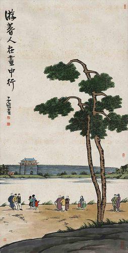 Chinese Antique Art Painting 丰子恺 游春人在画中行 Feng Zikai Spring Travel China Ancient Wall Picture Ideas 4555-Chinese Style Finds™