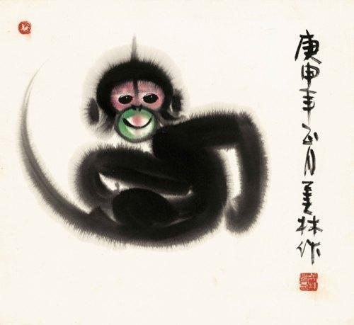 Chinese Antique Art Painting 韩美林 双猴 Han Meilin 2 Monkeys China Ancient Wall Picture Ideas 3419-Chinese Style Finds™