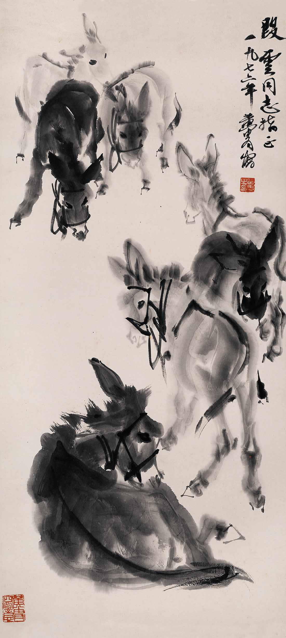 Chinese Antique Art Painting 黄胄 七头毛驴 Huang Zhou seven donkeys China Ancient Wall Picture Ideas 3939-Chinese Style Finds™