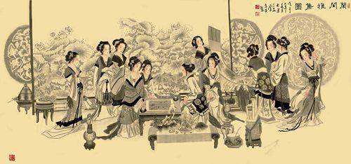 Chinese Antique Art Painting 兰闺雅乐图 12 Beauties China Ancient Wall Picture Ideas 4081-Chinese Style Finds™