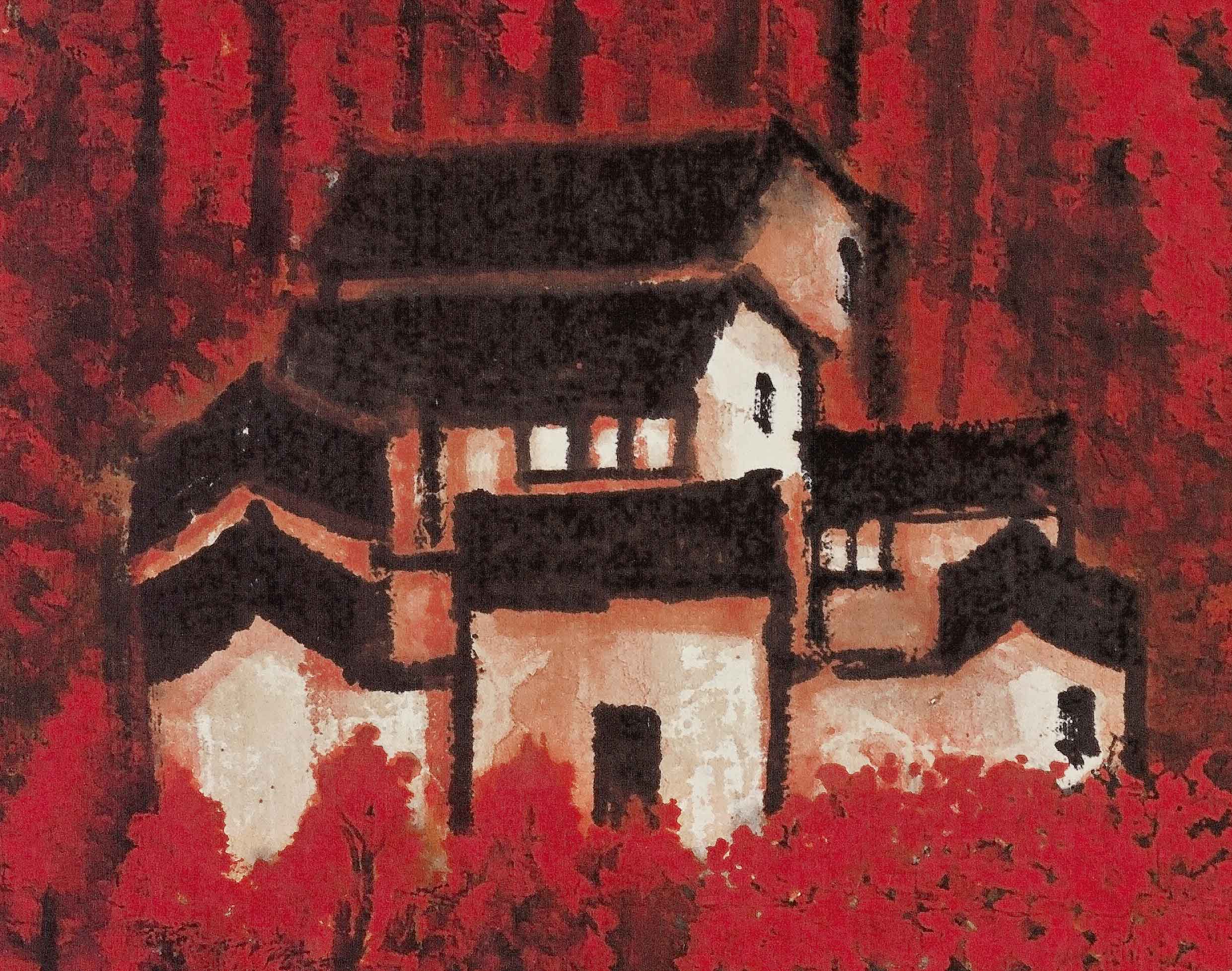 Chinese Antique Art Painting 李可染 万山红遍 Li Keran Red Mountain China Ancient Wall Picture Ideas 4085-Chinese Style Finds™