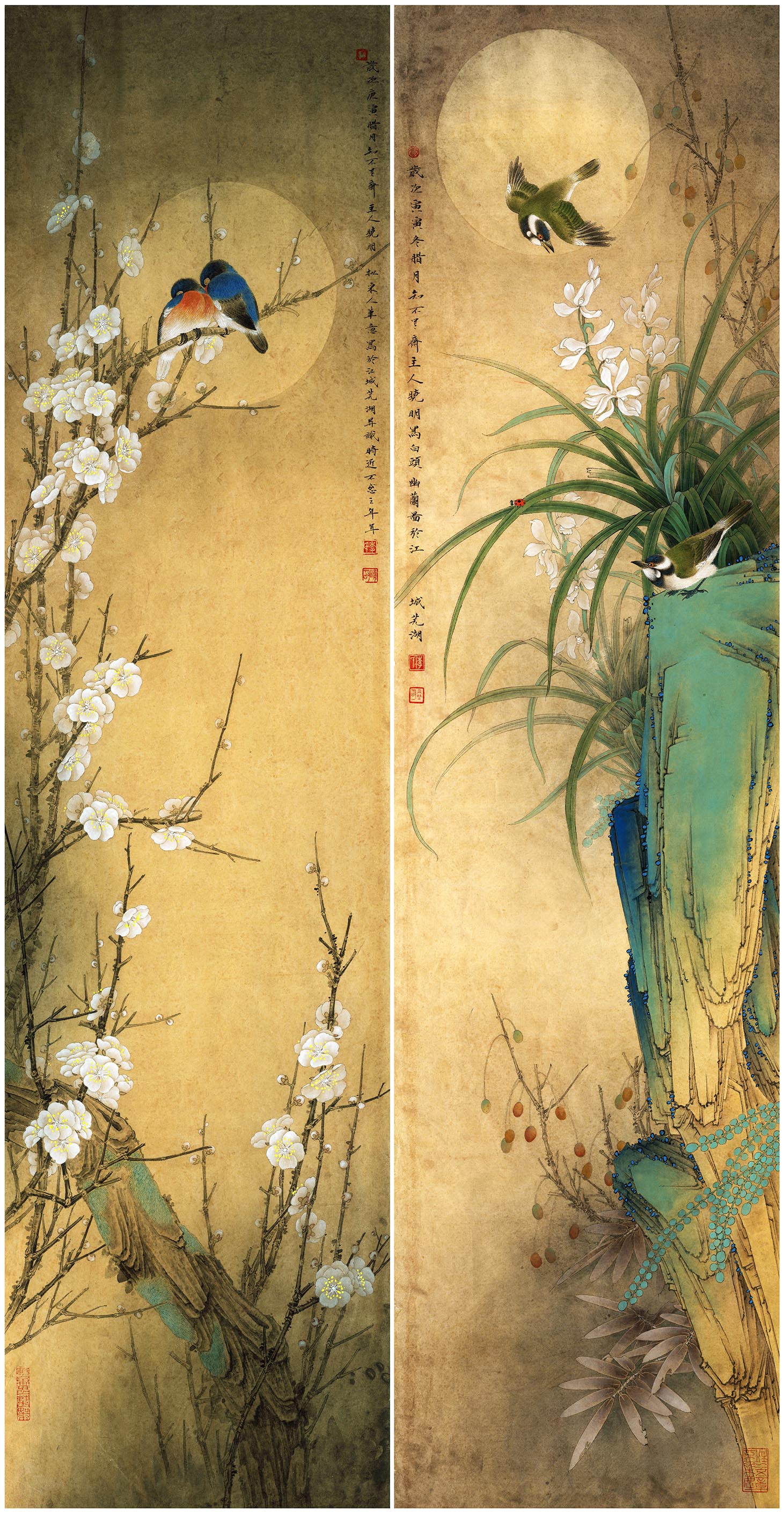 Chinese Antique Art Painting 李晓明 梅兰竹菊 Li Xiaoming Plum Orchid Bamboo Chrysanthemum China Ancient Wall Picture Ideas 4029-Chinese Style Finds™