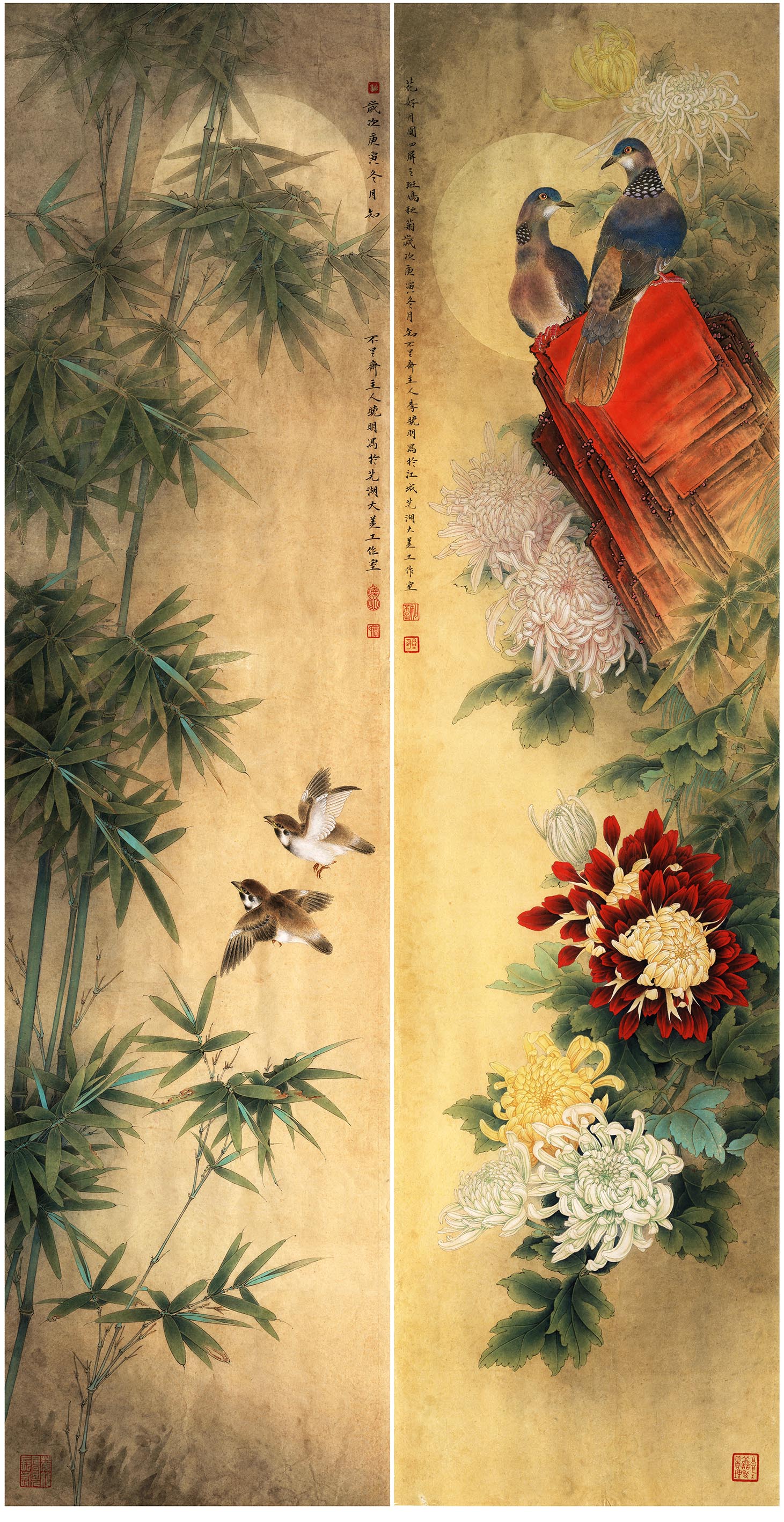 Chinese Antique Art Painting 李晓明 梅兰竹菊 Li Xiaoming Plum Orchid Bamboo Chrysanthemum China Ancient Wall Picture Ideas 4029-Chinese Style Finds™