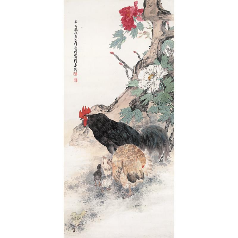 Chinese Antique Art Painting 刘奎龄 鸡鸣富贵图 Liu Kuiling Ji Ming Fu Gui China Ancient Wall Picture Ideas 3509-Chinese Style Finds™