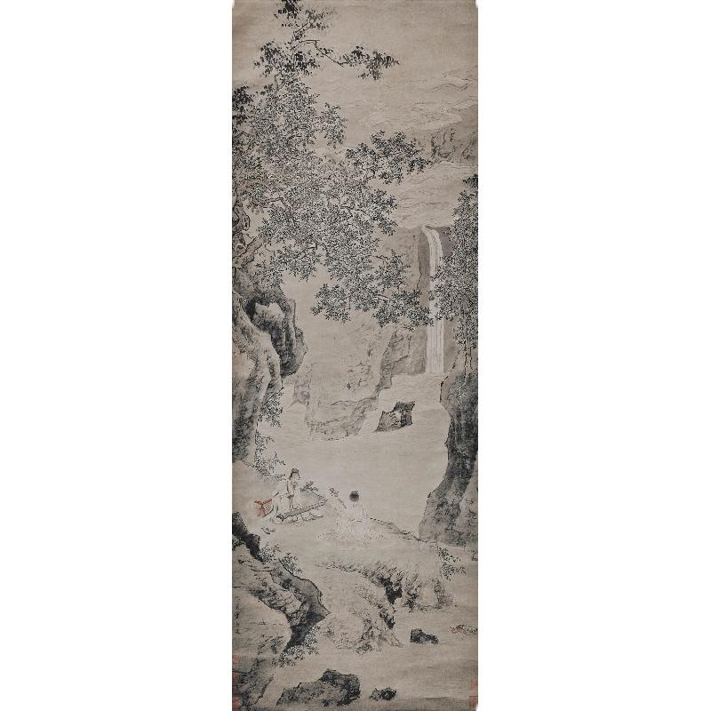 Chinese Antique Art Painting 明 仇英 停琴听阮图 Ming Qiu Ying Ting Qin Ting Ruan Tu China Ancient Wall Picture Ideas 2072-Chinese Style Finds™