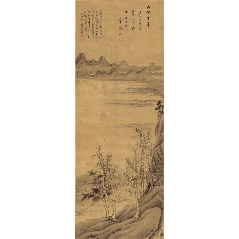 Chinese Antique Art Painting 明 董其昌 九峰寒翠图 Ming Dong Qichang Jiu Feng Han Cui China Ancient Wall Picture Ideas 1896-Chinese Style Finds™