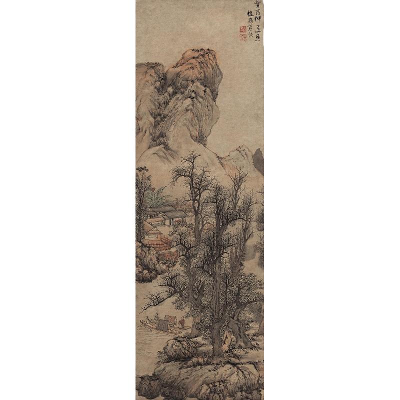 Chinese Antique Art Painting 明 蓝瑛 秋山渔隐图 Ming Lan Ying Qiu Shan Yu Yin Tu China Ancient Wall Picture Ideas 2062-Chinese Style Finds™