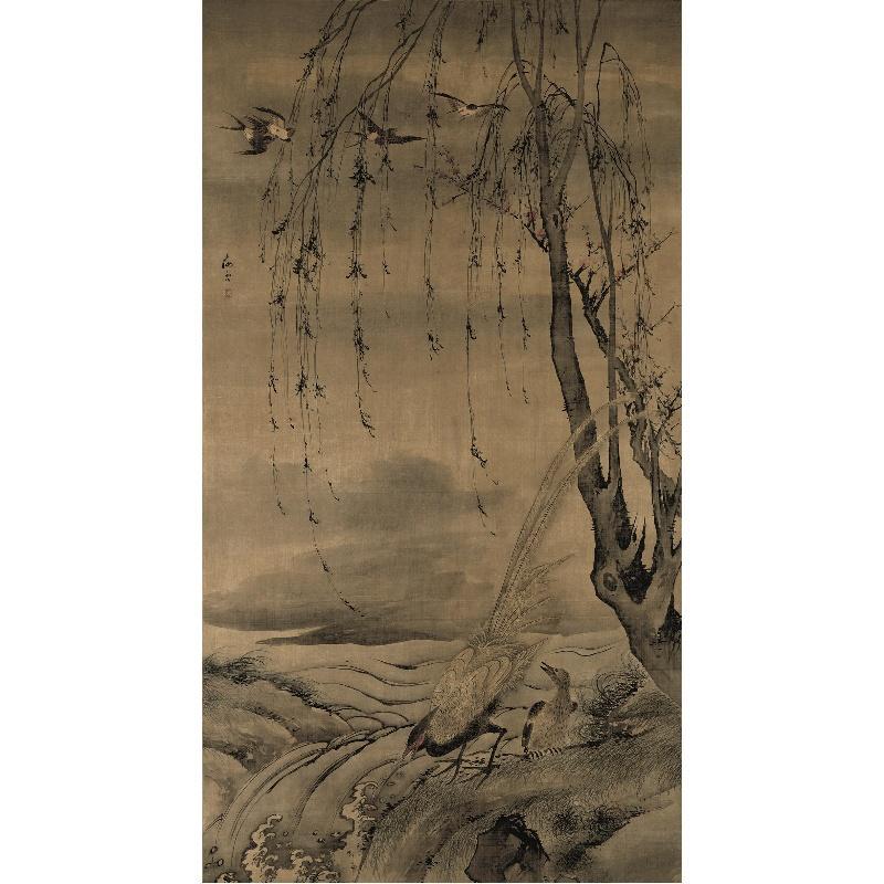 Chinese Antique Art Painting 明 汪肇 柳禽白鹇图 Ming Wang Zhao Liu Qin Bai Xian China Ancient Wall Picture Ideas 4595-Chinese Style Finds™