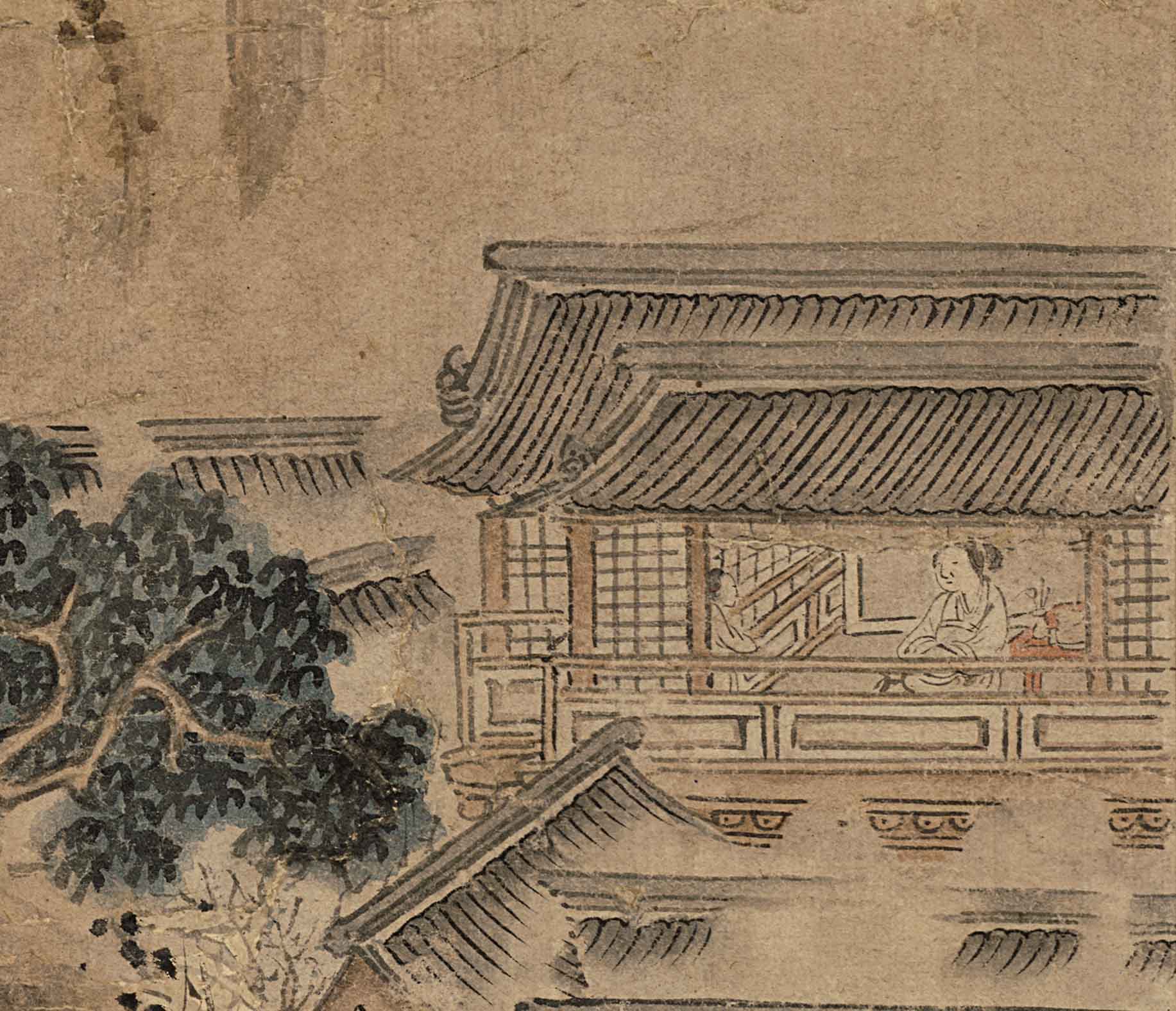 Chinese Antique Art Painting 明 文徵明 山庄客至图 Ming Wen Zhengming Shan Zhuang Ke Zhi Tu China Ancient Wall Picture Ideas 2000-Chinese Style Finds™