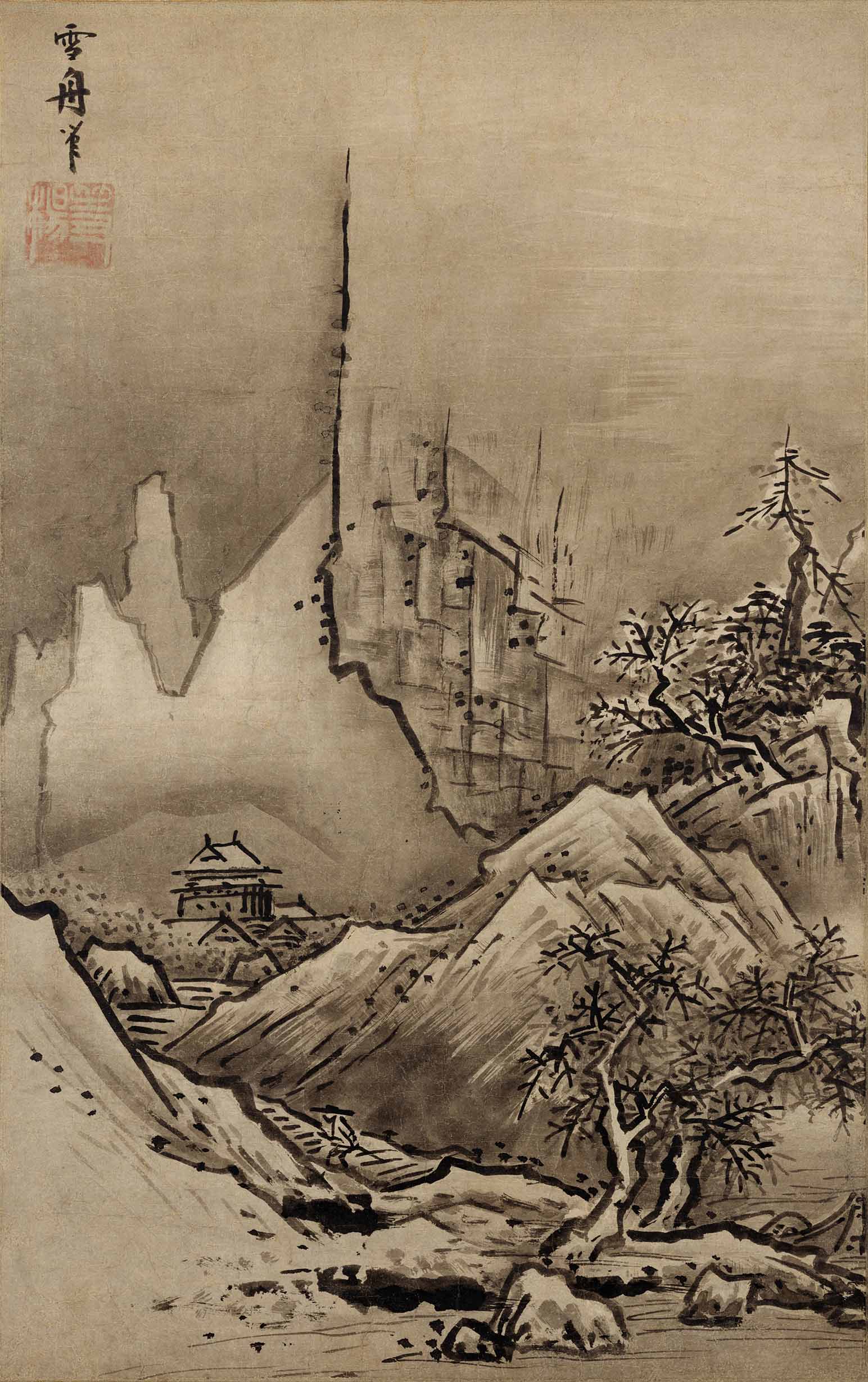 Chinese Antique Art Painting 明 雪舟 秋冬山水图 Ming Xue Zhou Shanshui Landscape China Ancient Wall Picture Ideas 4407-Chinese Style Finds™