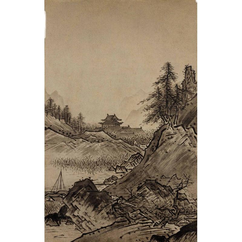 Chinese Antique Art Painting 明 雪舟 秋冬山水图 Ming Xue Zhou Shanshui Landscape China Ancient Wall Picture Ideas 4407-Chinese Style Finds™