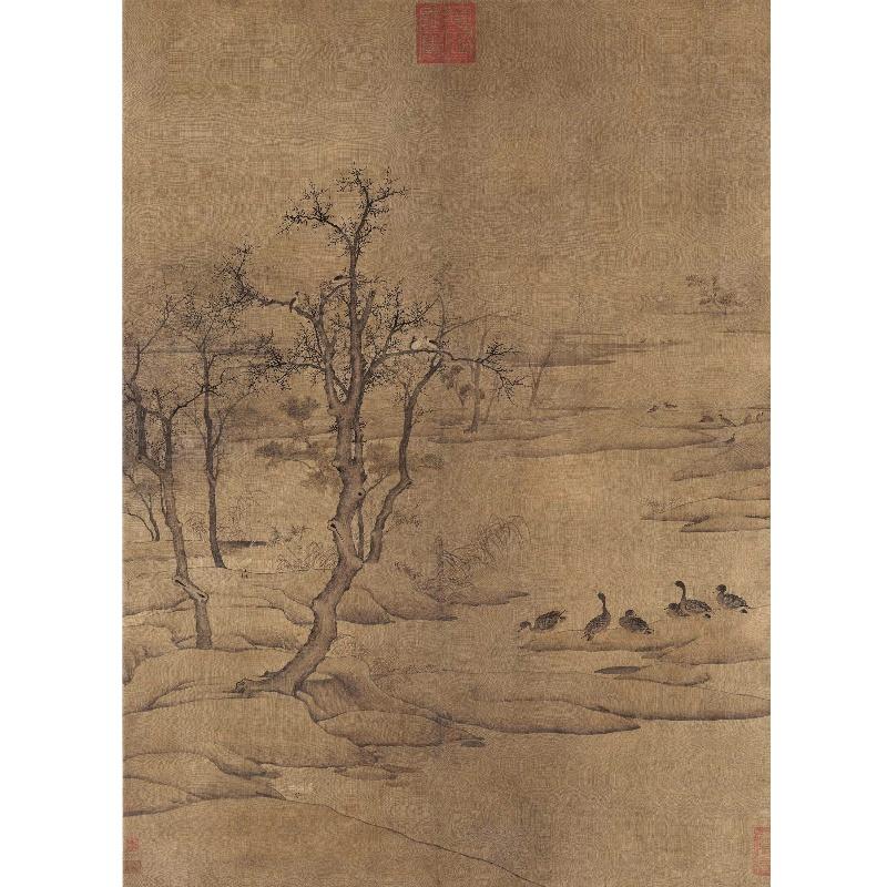 Chinese Antique Art Painting 南宋 寒汀落雁图 Song Han Ting Luo Yan Tu China Ancient Wall Picture Ideas 1406-Chinese Style Finds™