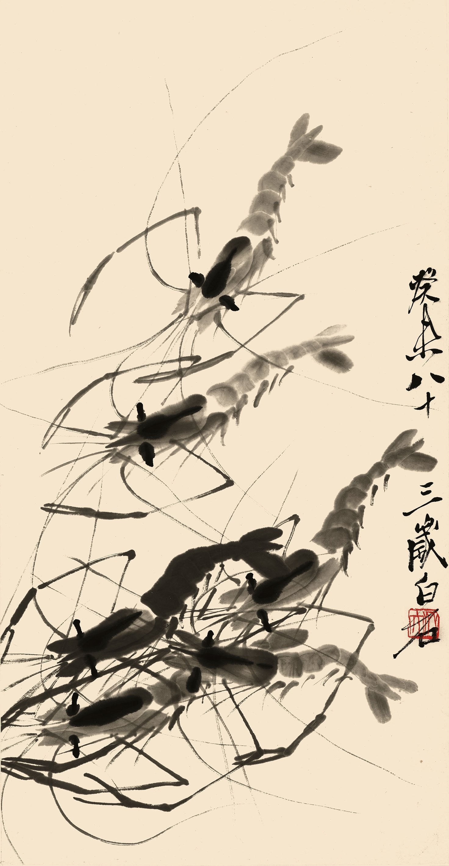 Chinese Antique Art Painting 齐白石 六虾图 Qi Baishi 6 Shrimps China Ancient Wall Picture Ideas 3131-Chinese Style Finds™