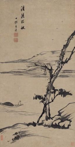 Chinese Antique Art Painting 清 查士标 清溪放艇图 Qing Zha Shibiao Qing Xi Fang Ting China Ancient Wall Picture Ideas 2883-Chinese Style Finds™